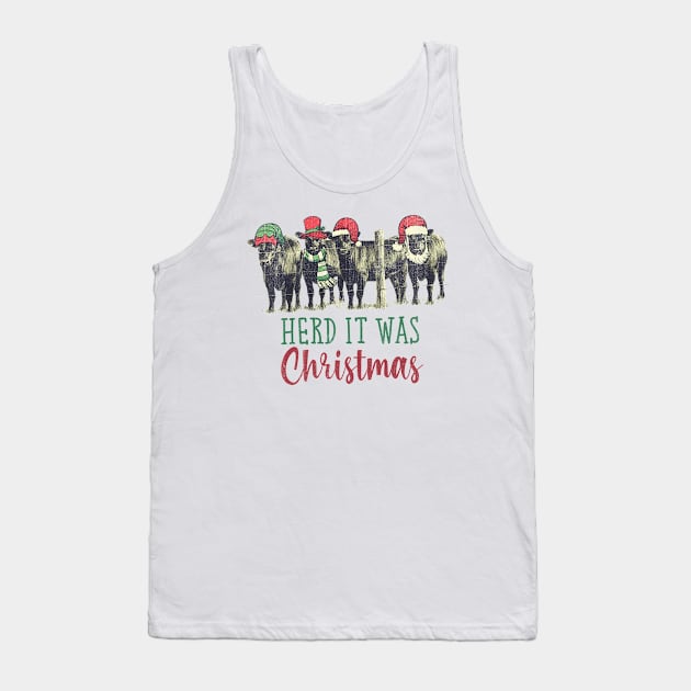 Herd It Was Christmas Cows Wearing Santa Hat Tank Top by US GIFT